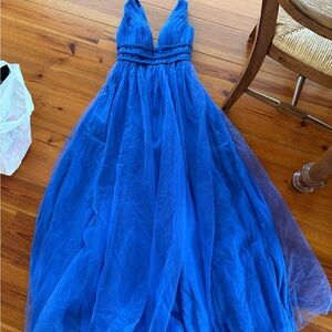 Azazie Blue Tulle Dress Strap Detail